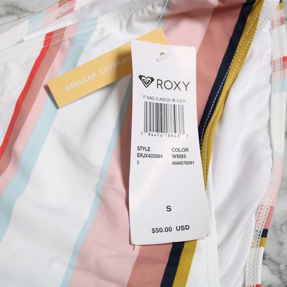 Roxy High Leg Bikini Bottoms Bright Stripe Beach Classics Multicolor Size S - Picture 7 of 12